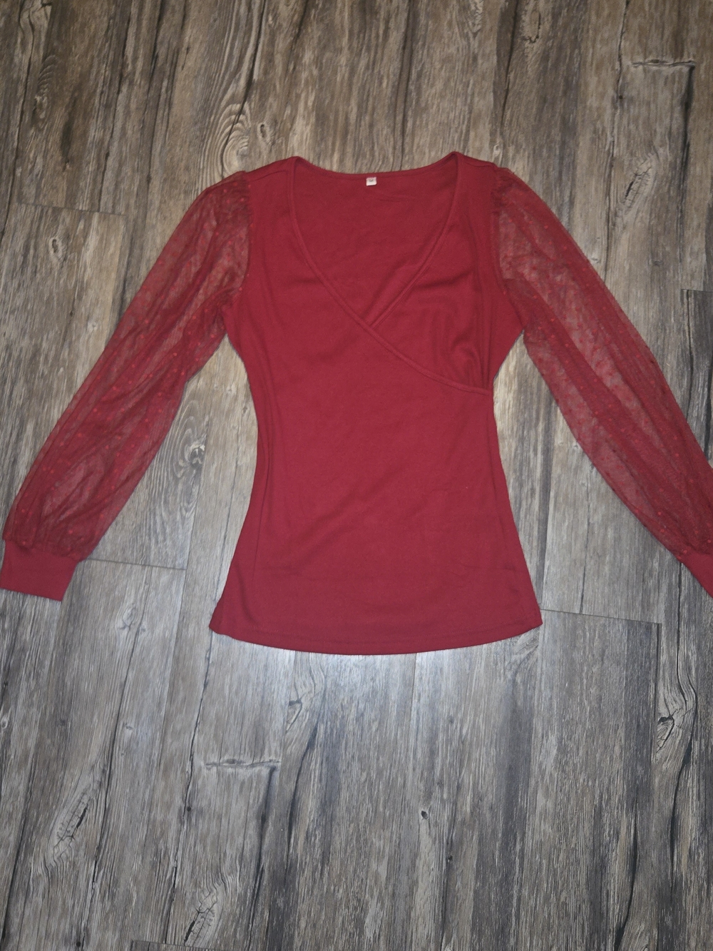 Women's Red Sheer Sleeve Knit Top